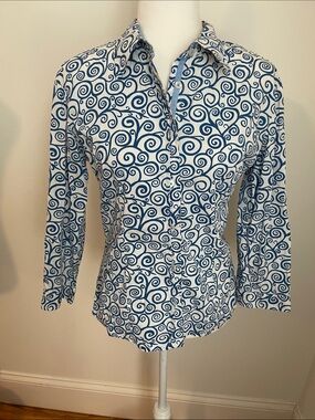 Tizzie Blue & White Swirl Button-down long sleeve Shirt Cotton medium